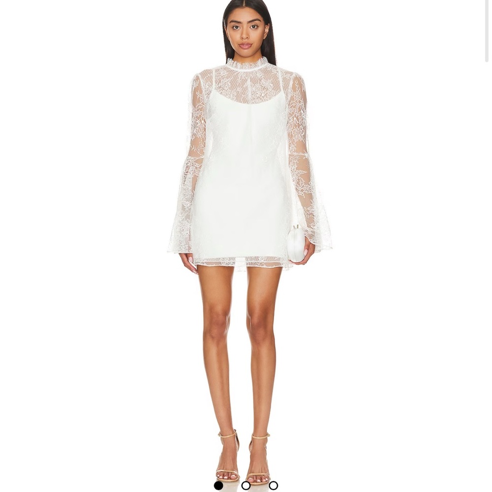 REVOLVE White Mock Neck Bishop Sleeve Wedding Dress
